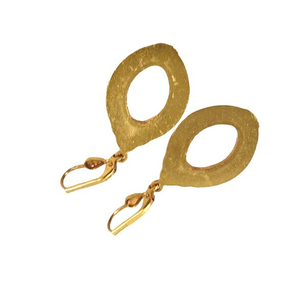 Vintage Gold Tone Dangling Earrings With Rhinestones & Oval Cutouts - 1.5" Long - Picture 6 of 6